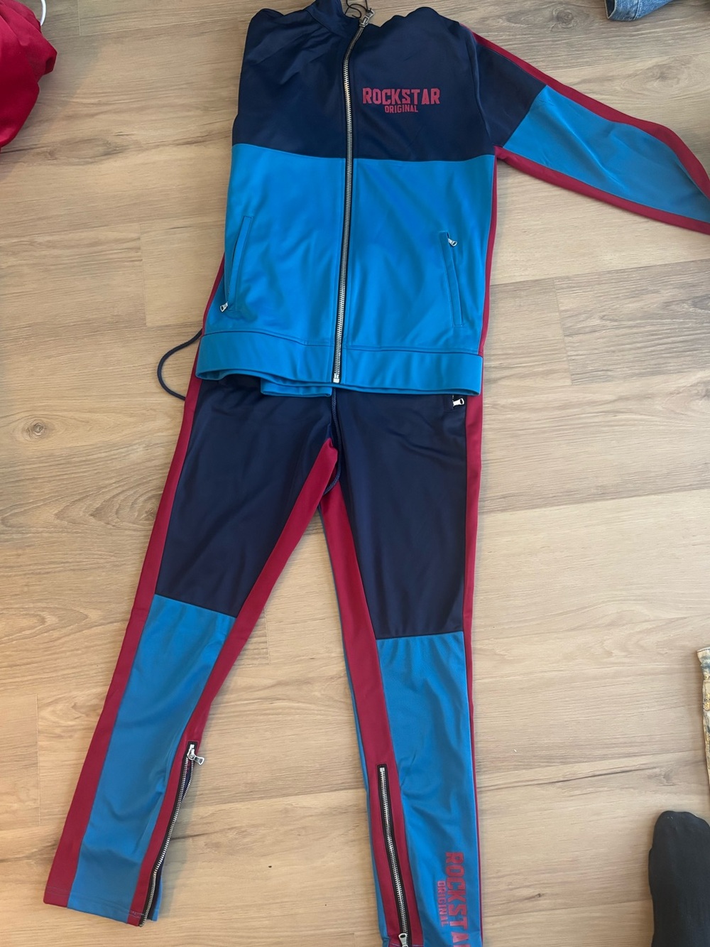 Rockstar Original Men’s Blue & Red Athletic Track Jacket and Pants Set